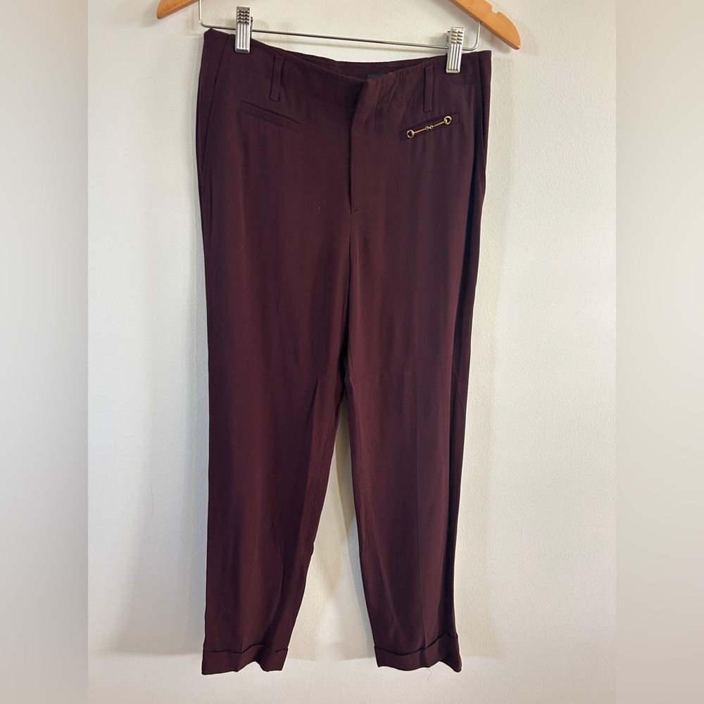 Gucci womens Deep Burgundy Dress Pants gold chain size IT 40